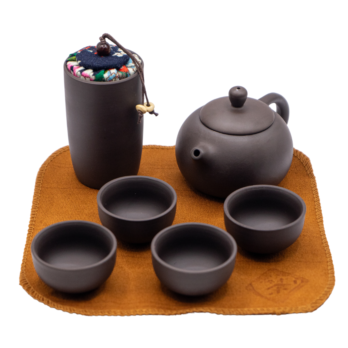 Set de Viaje con Tetera de Cerámica, Vasitos, Estuche y Mantel